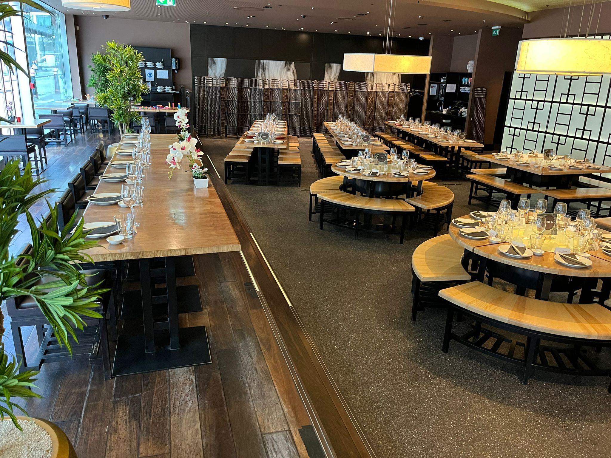 Elegant dining area in Ping Pong Bow Bell's House for events and gatherings.