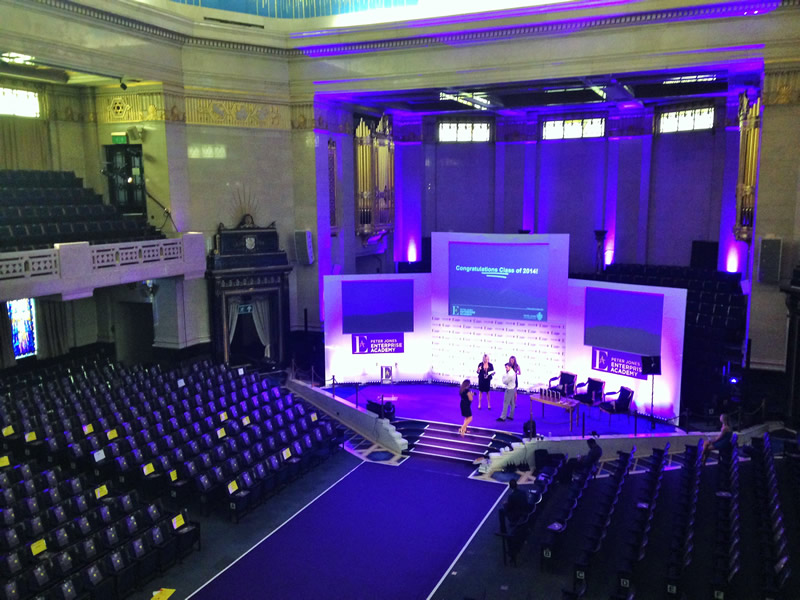 Grand Temple at Freemasons' Hall, tiered seating for conferences and events.