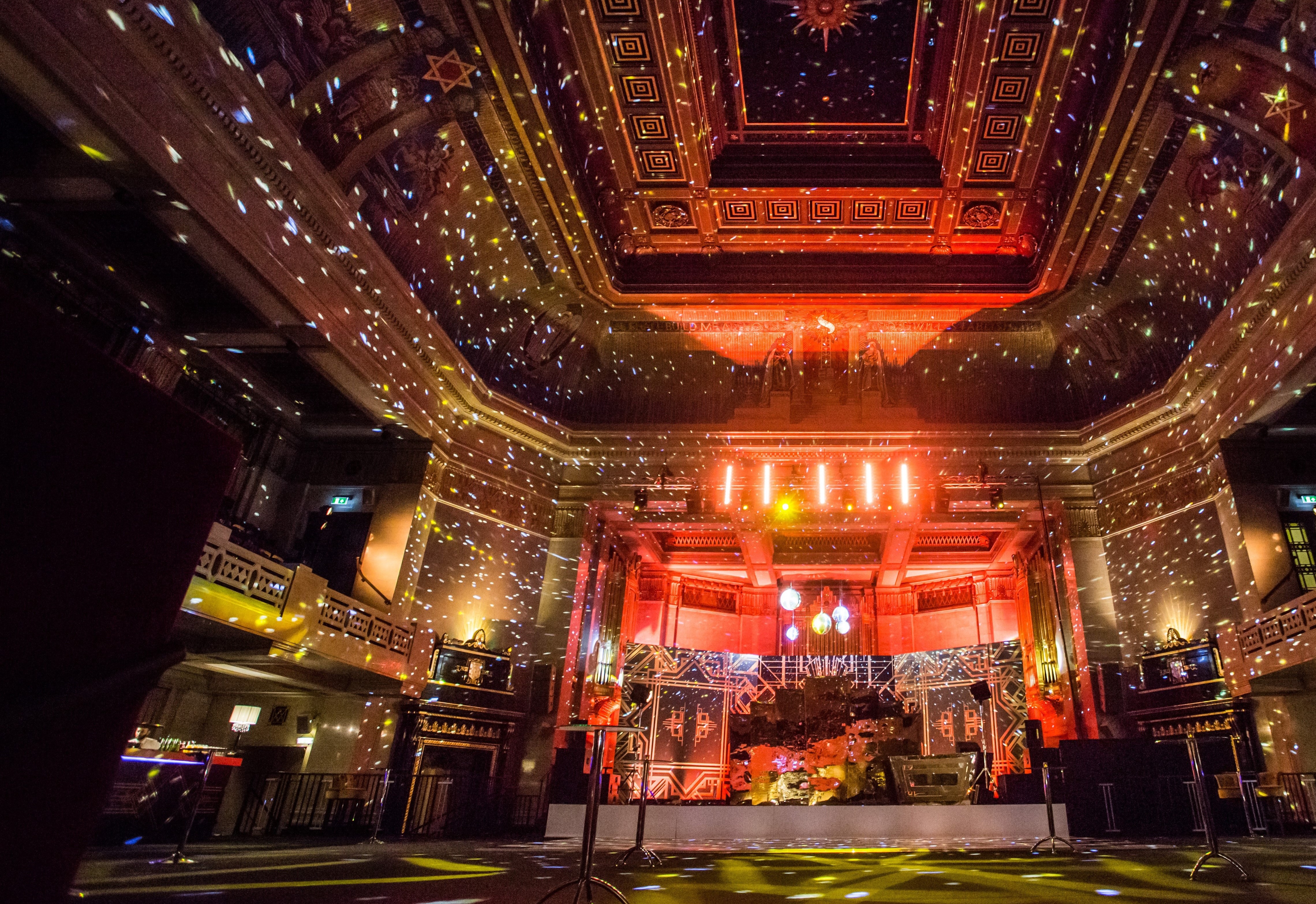 Grand Temple at Freemasons' Hall, ornate ceiling, ideal for concerts and galas.