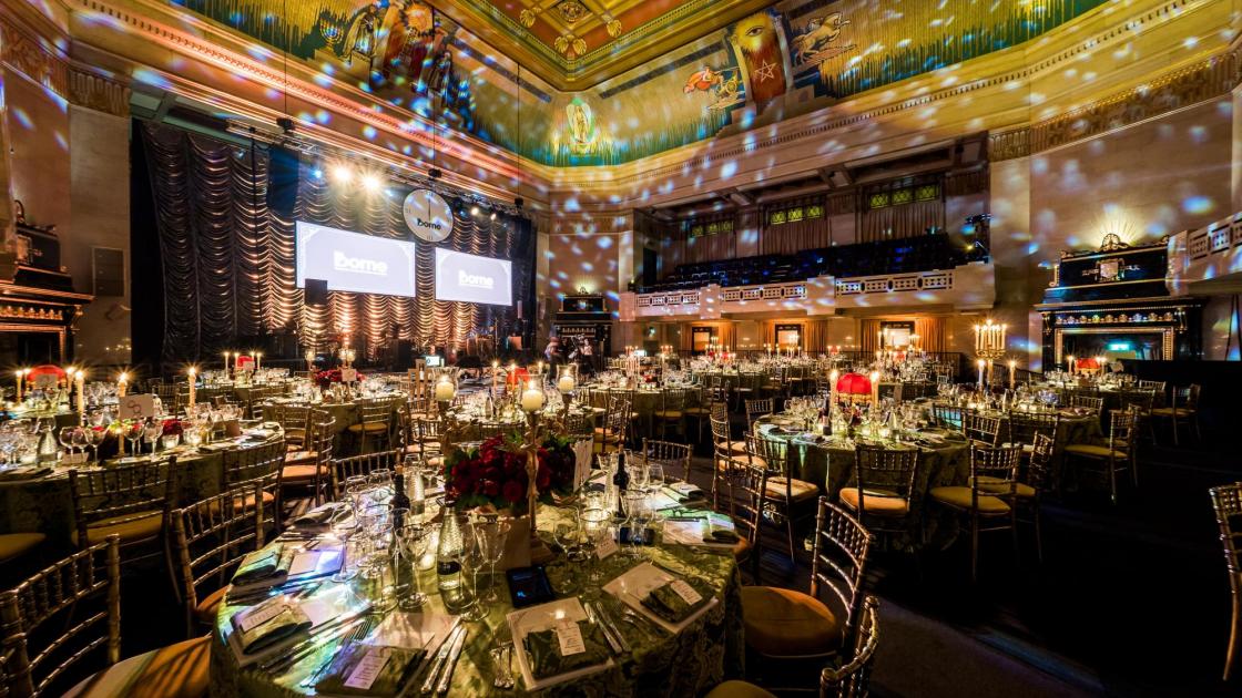 Elegant banquet hall in Freemasons' Hall, ideal for corporate galas and formal events.