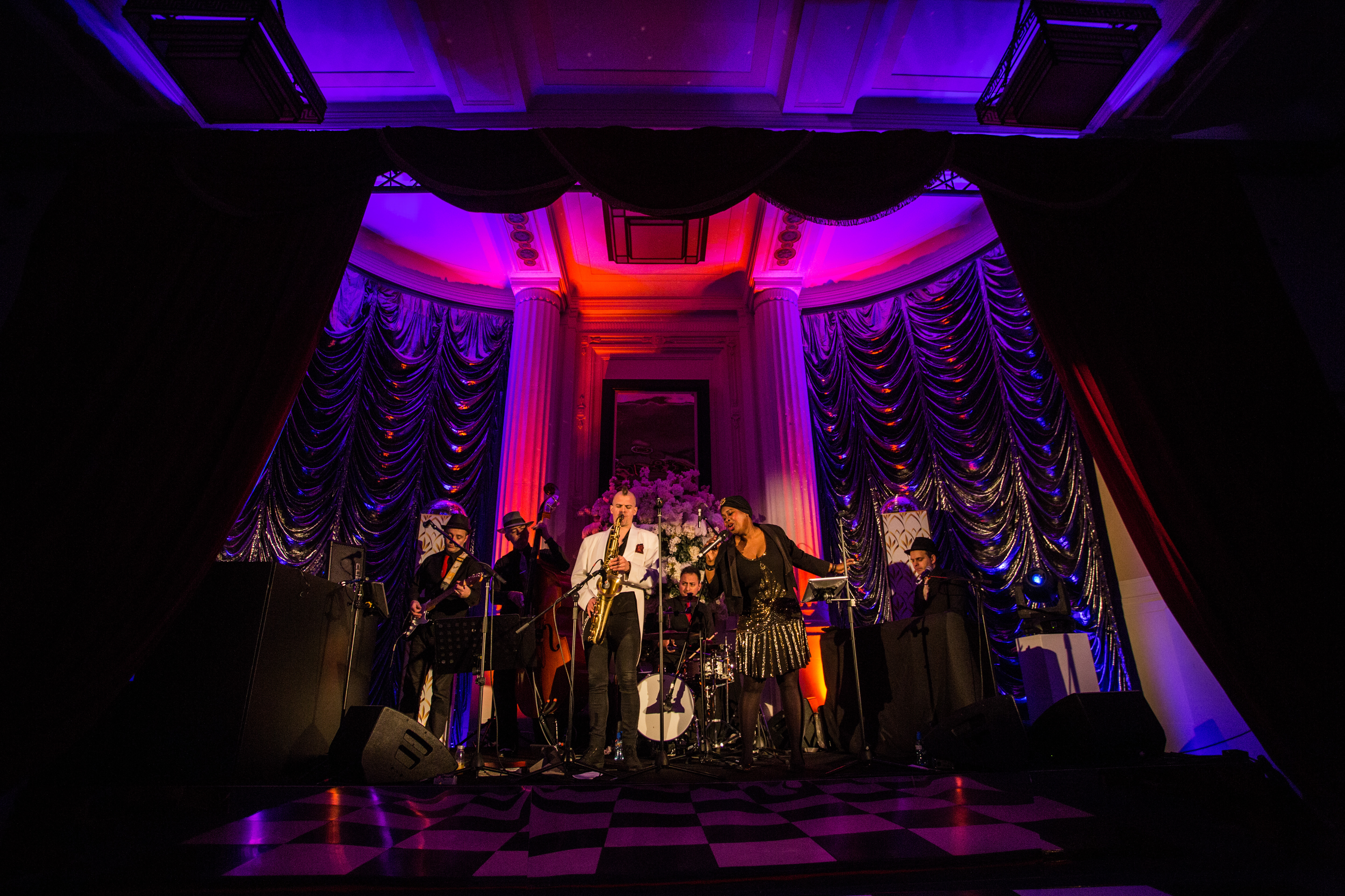 Live band performing at The Grand Temple, Freemasons' Hall, ideal for upscale events.