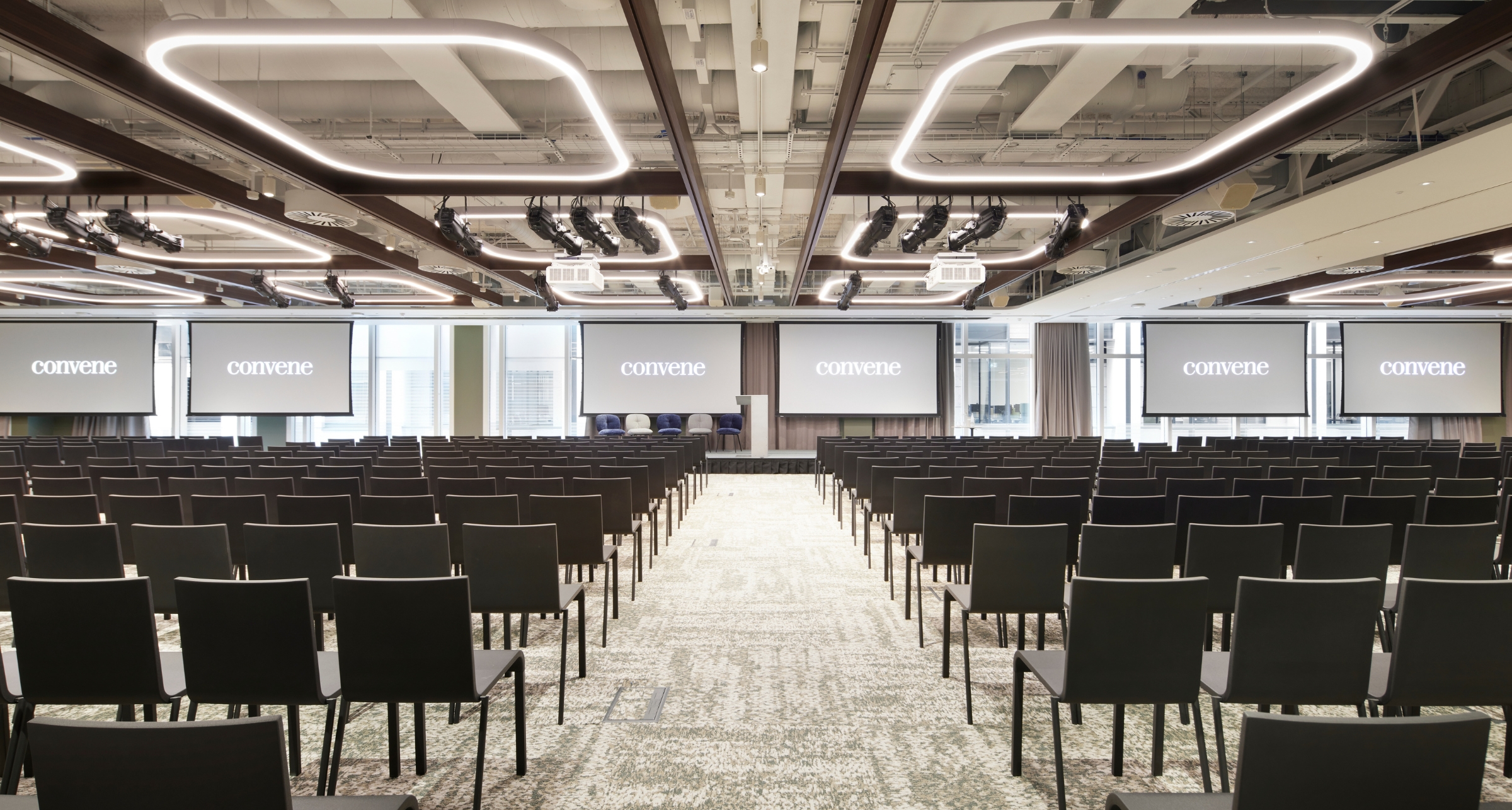 Spacious conference room at Convene Sancroft, St Pauls, ideal for presentations and meetings.