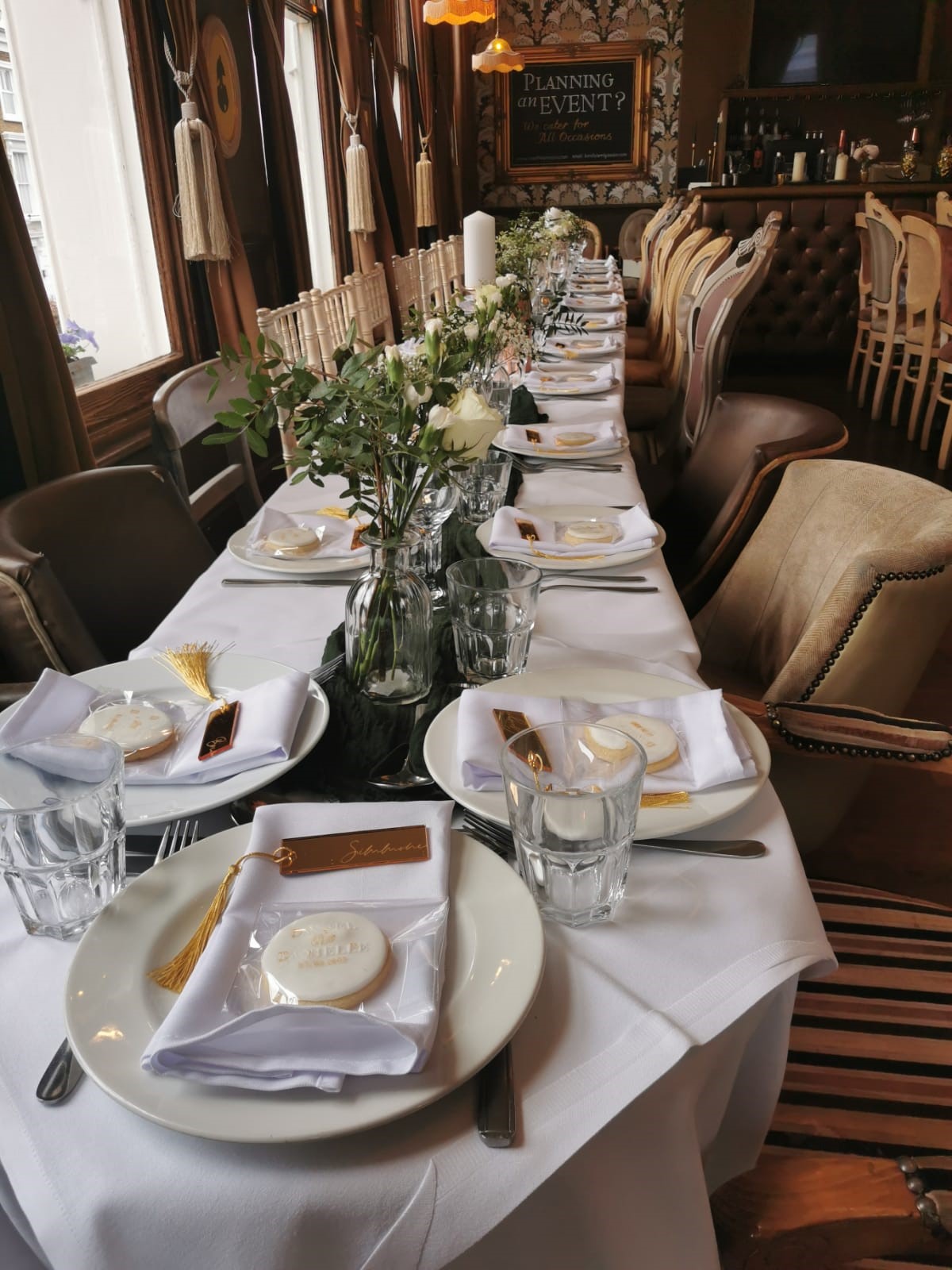 Elegant dining table in Princess Room, ideal for intimate events and corporate dinners.