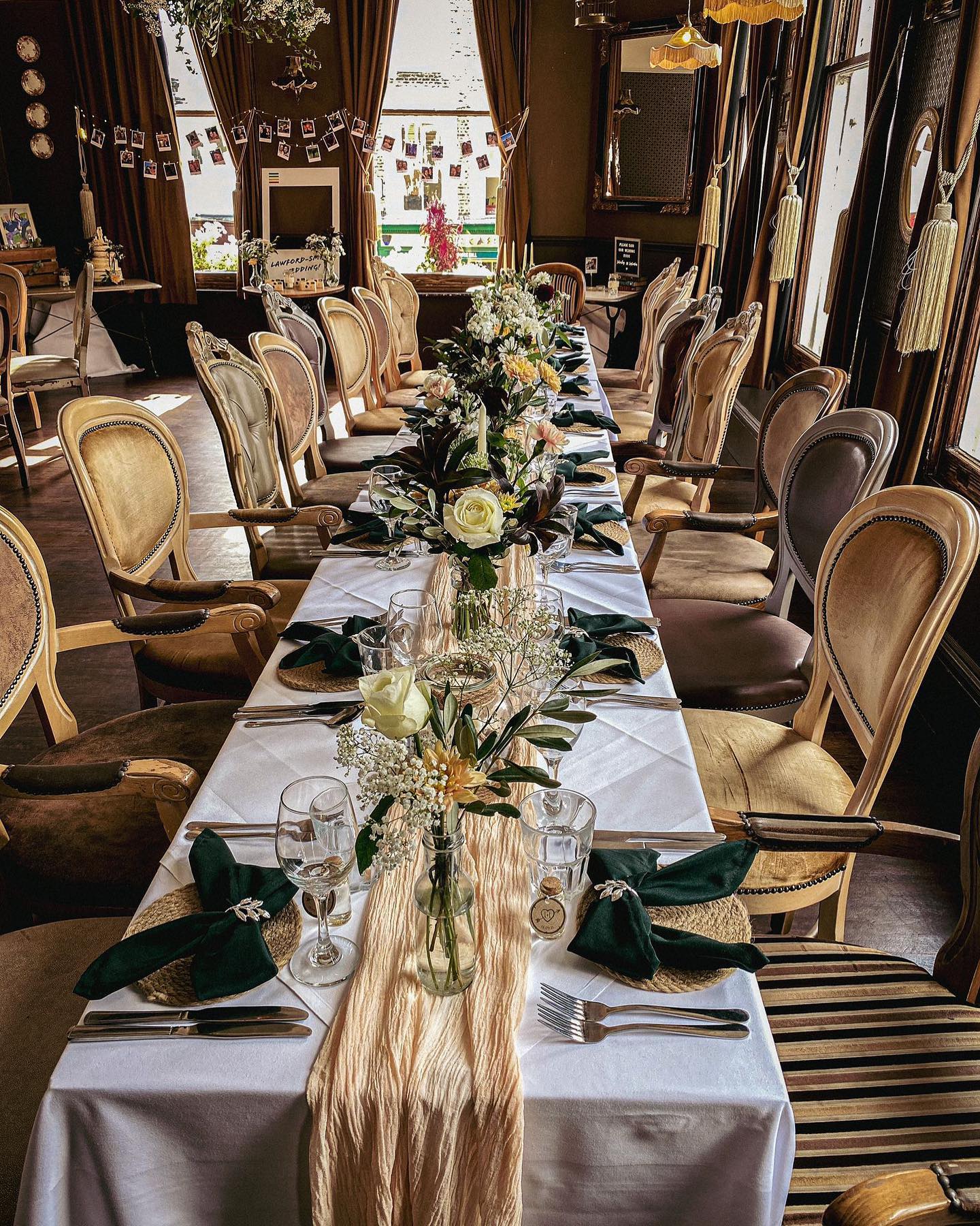 Elegant dining table with floral centerpieces in The Princess of Wales for formal events.