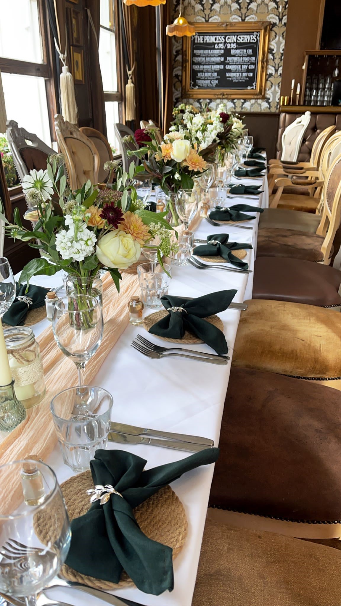 Elegant dining table in Princess Room, ideal for sophisticated events and celebrations.
