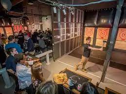 Axe throwing venue in Bristol, featuring a lively event space for team-building activities.