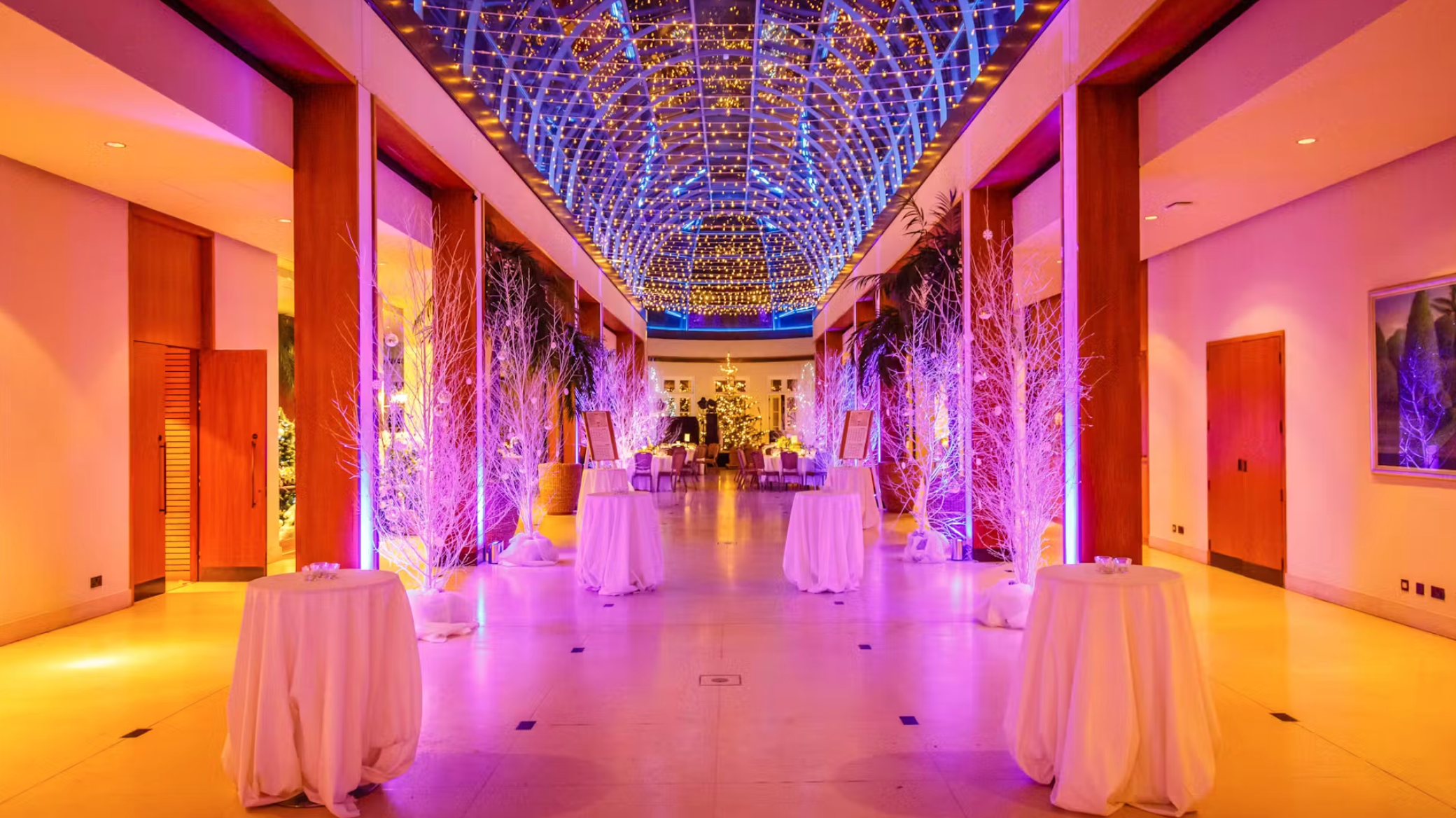 Elegant event space at The Hurlingham Club with ambient lighting, perfect for galas and networking.