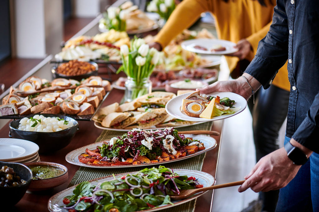 Buffet spread at Cleaver & Wake for corporate events and social gatherings.