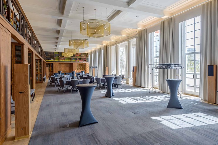 Savoy Place ballroom reception, natural light, networking event