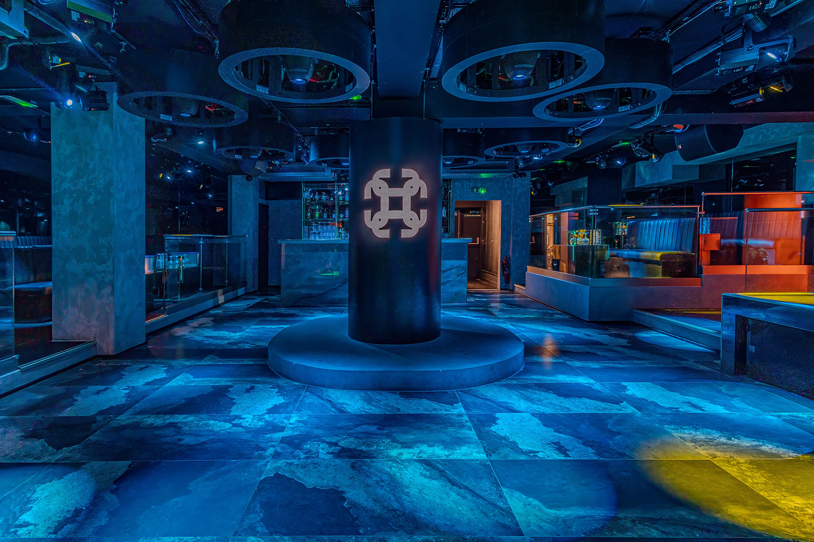 Modern event space with dynamic lighting for corporate and social gatherings.