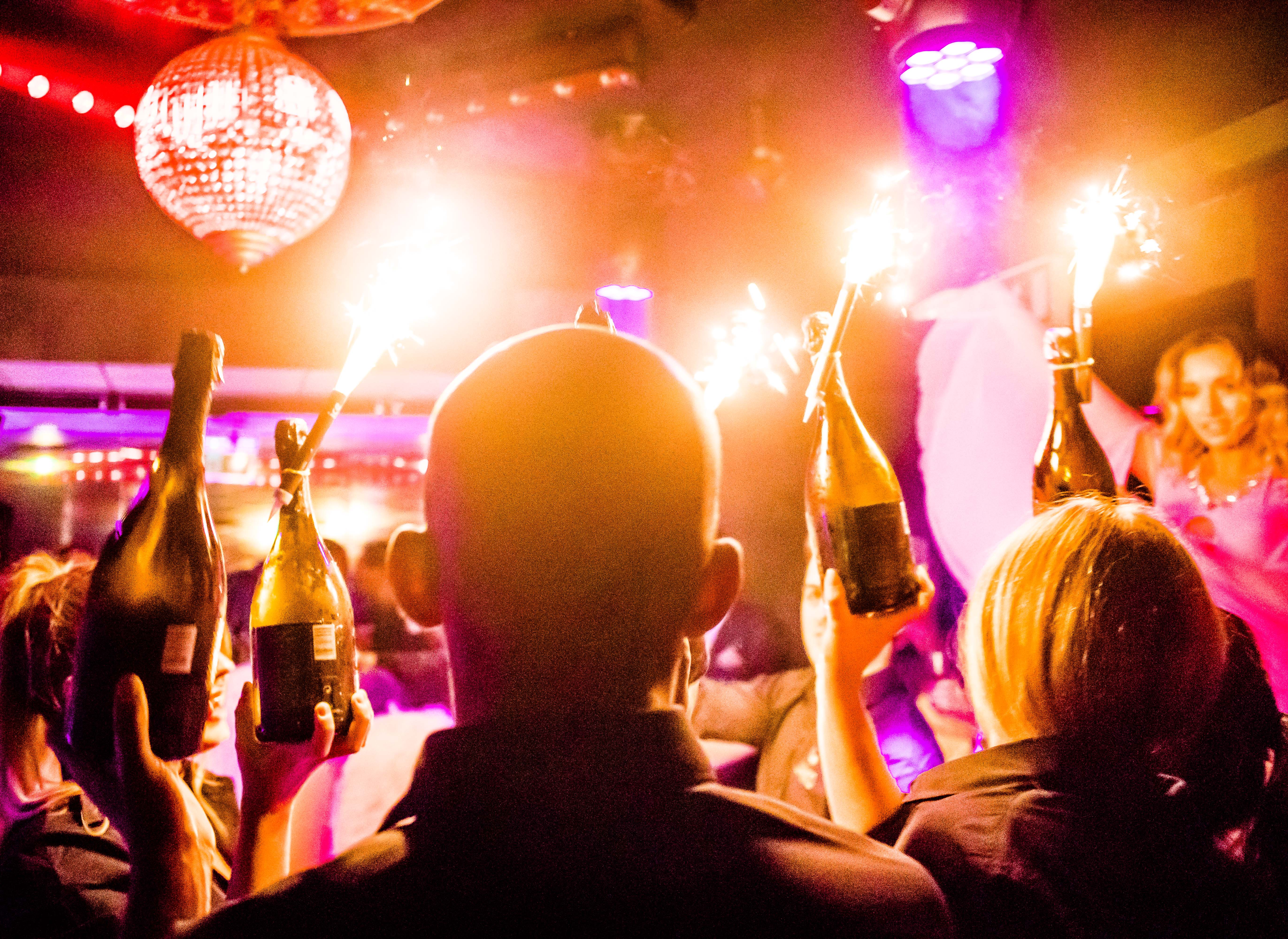 Vibrant Club Royale London event space with sparkling champagne for parties and celebrations.