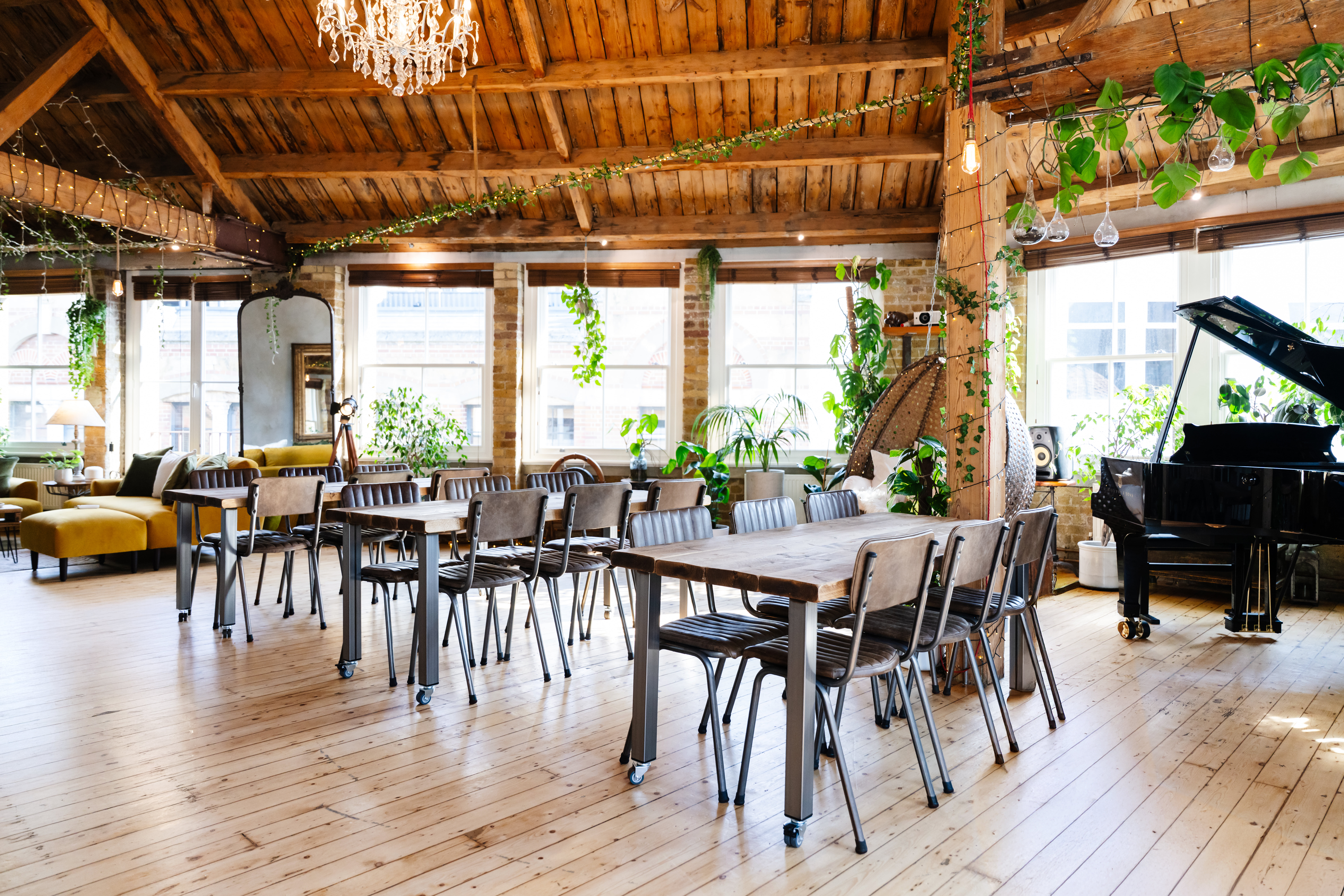 Versatile event space in Shoreditch Treehouse with warm beams and natural light.