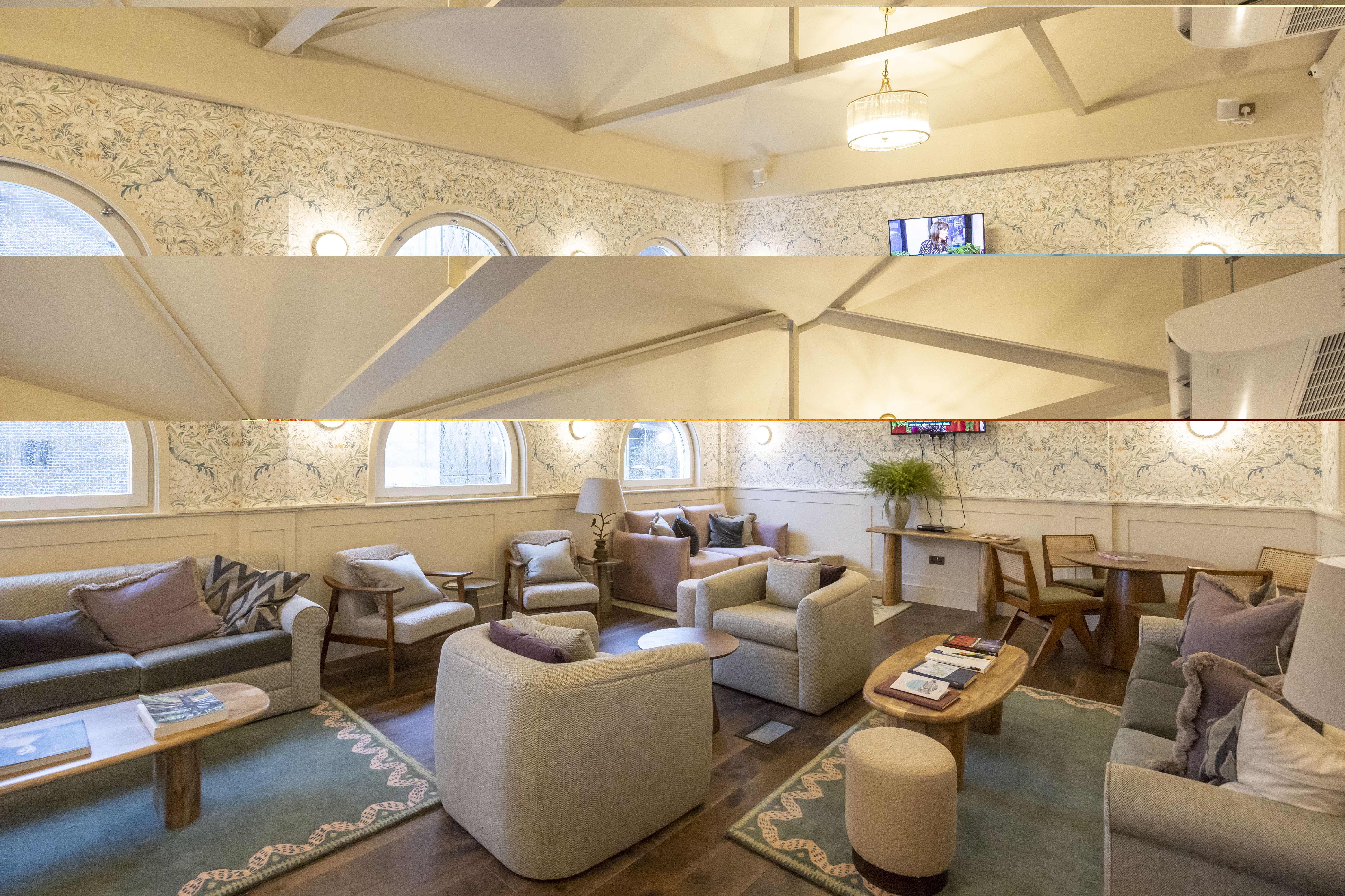 Stylish living room with natural light, perfect for networking events and casual gatherings.