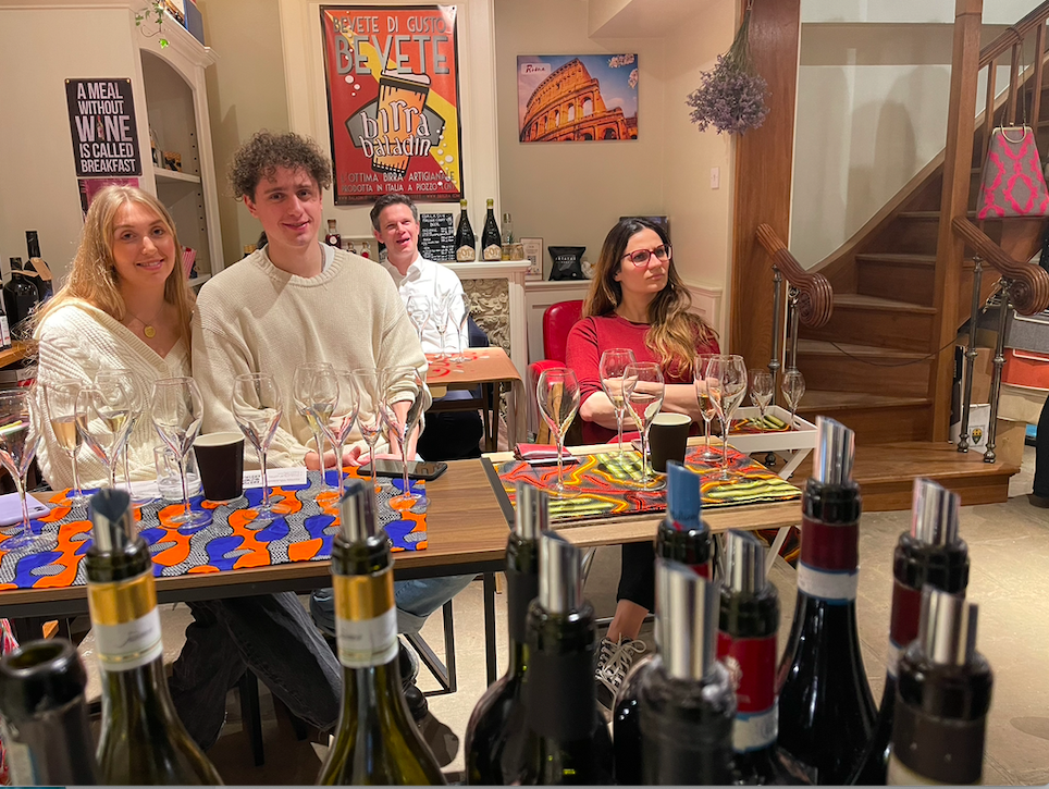 Cozy wine tasting setup in Egro' London with elegant decor and inviting atmosphere.