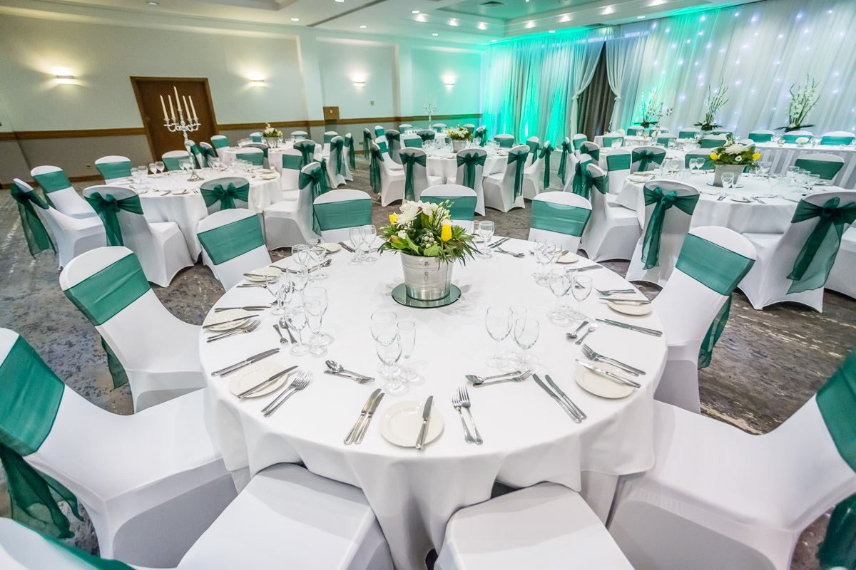 Elegant banquet setup in Lydiard Suite, DoubleTree Swindon for weddings and events.