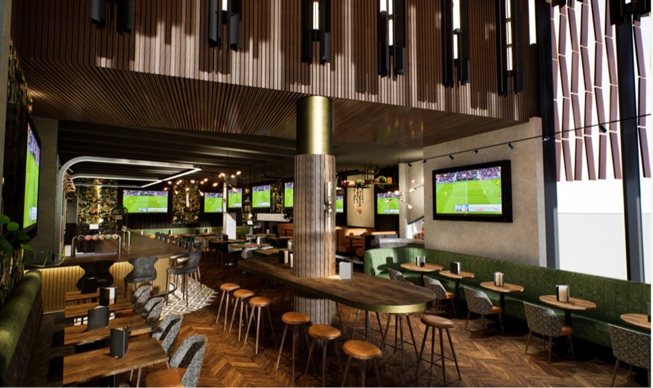 Modern Northwood Sports Pub venue hire with stylish seating for casual meetings and events.