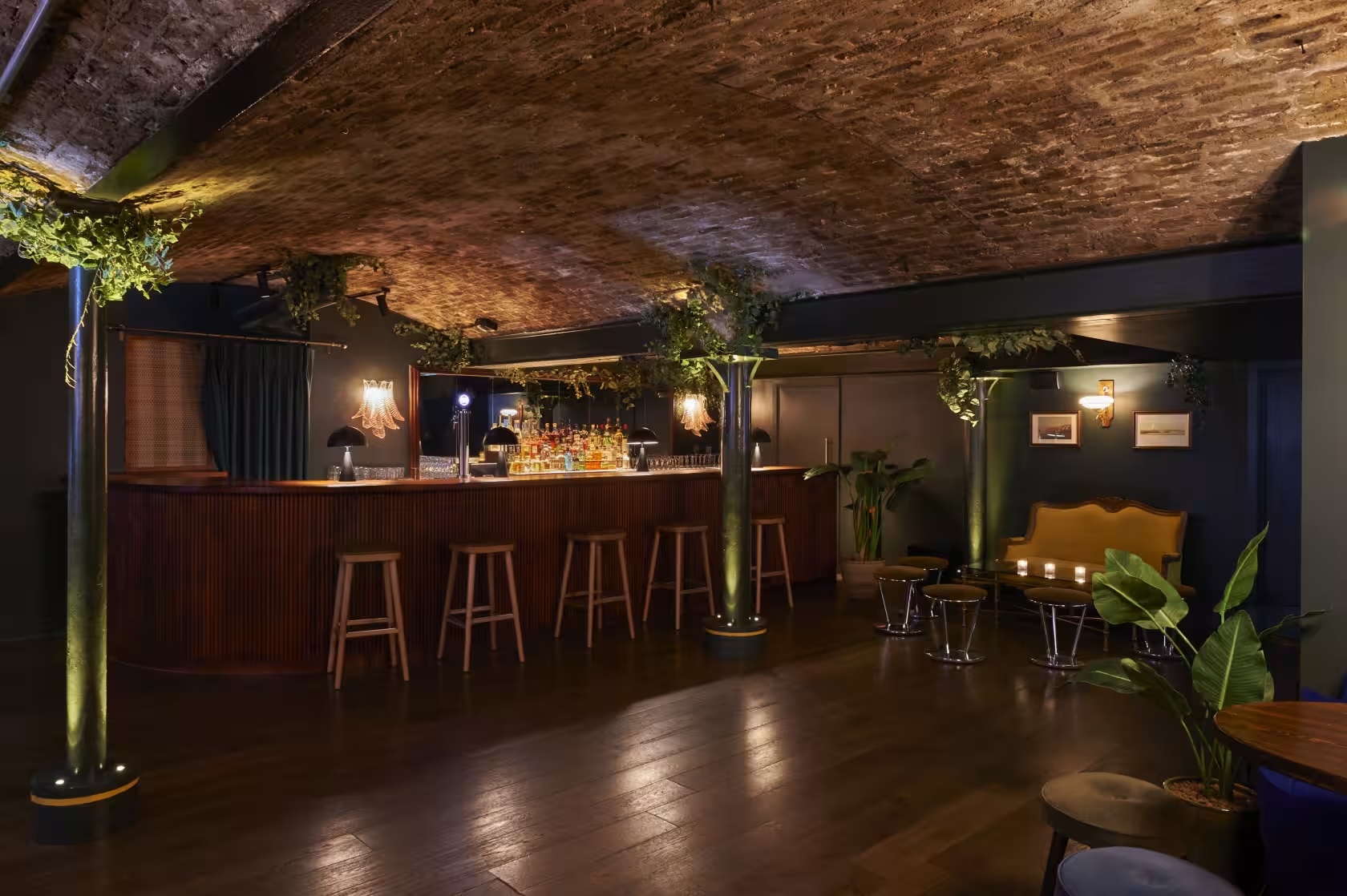 The Green Room bar at Casa do Frango, stylish event space for networking and gatherings.