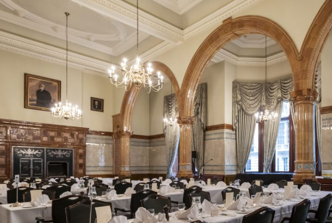 Elegant banquet hall in David Lloyd George Room, ideal for weddings and corporate events.