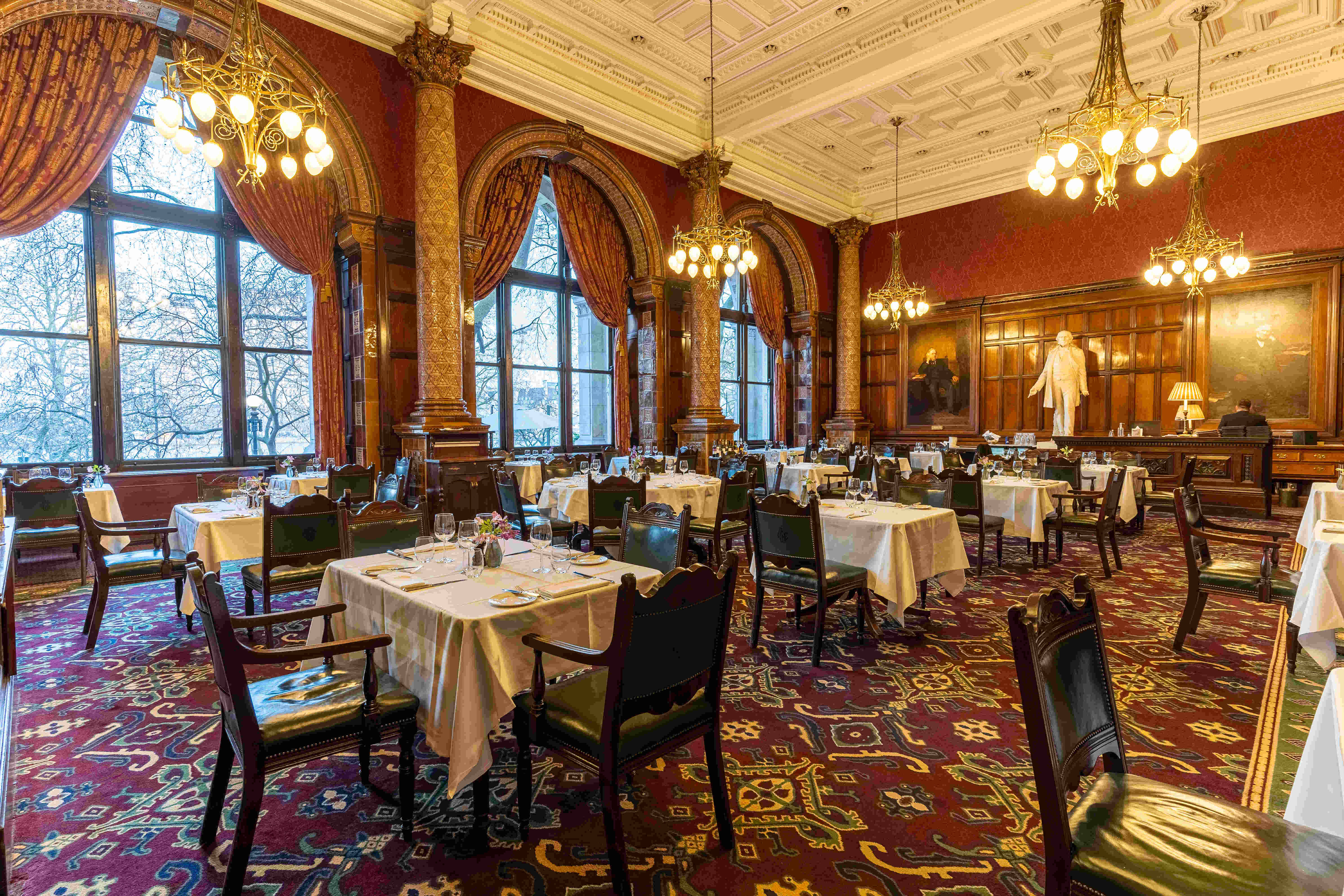 Elegant dining room at National Liberal Club, perfect for upscale events and meetings.