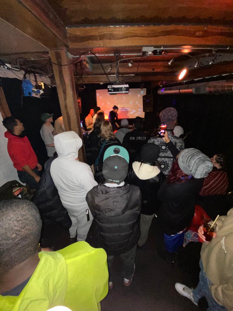 Hoxton Cabin Basement event with engaged audience in vibrant, intimate atmosphere.