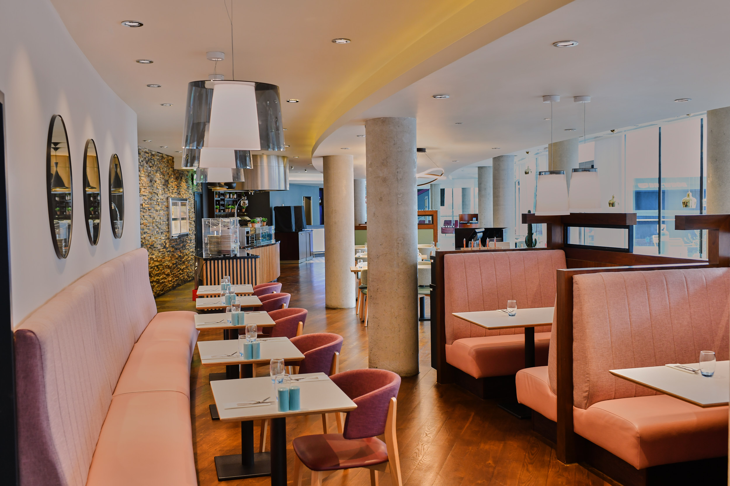 Docksider Restaurant at Aloft London ExCeL, modern dining space for events and meetings.