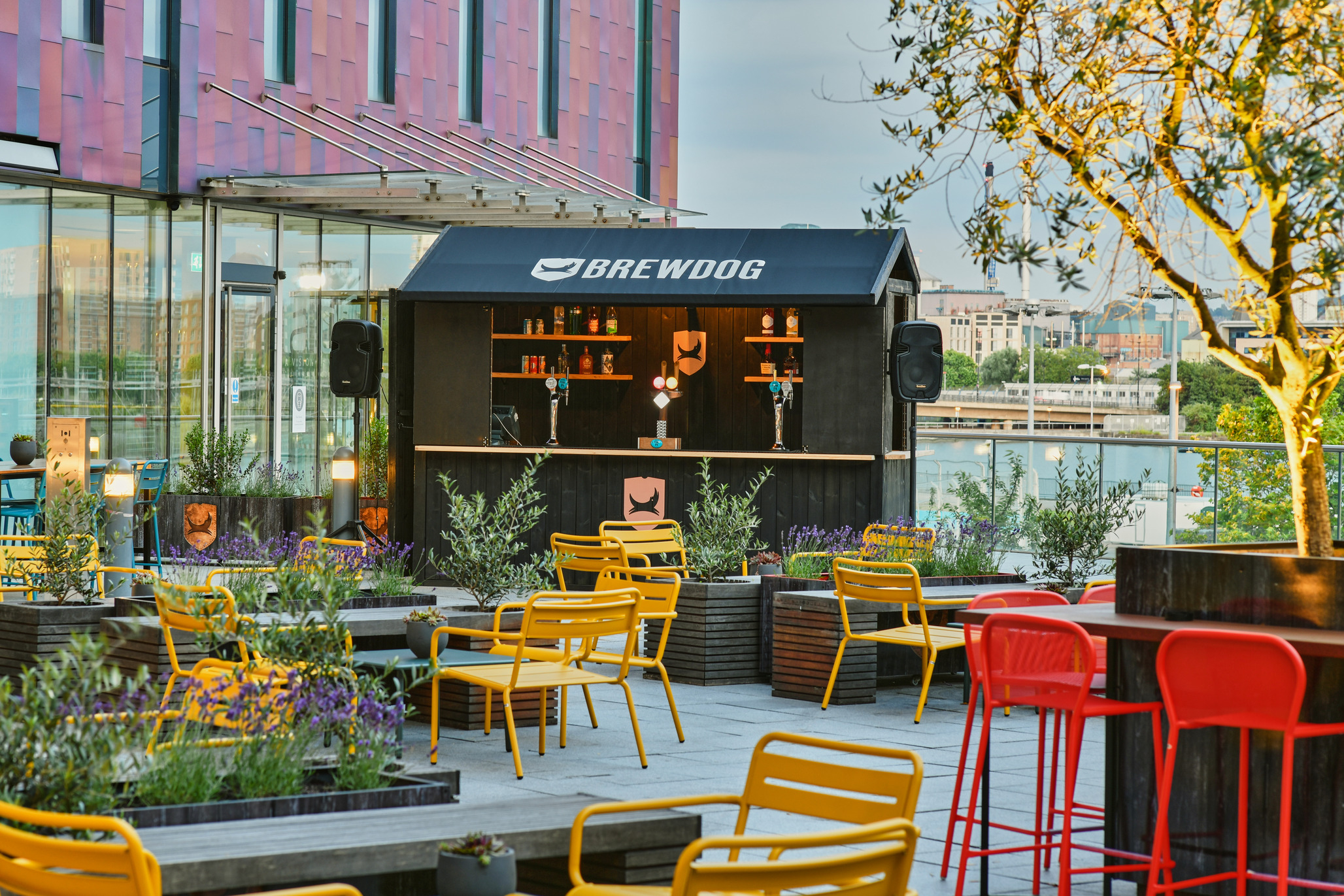 Docksider Restaurant outdoor event space with BrewDog bar, ideal for networking and gatherings.