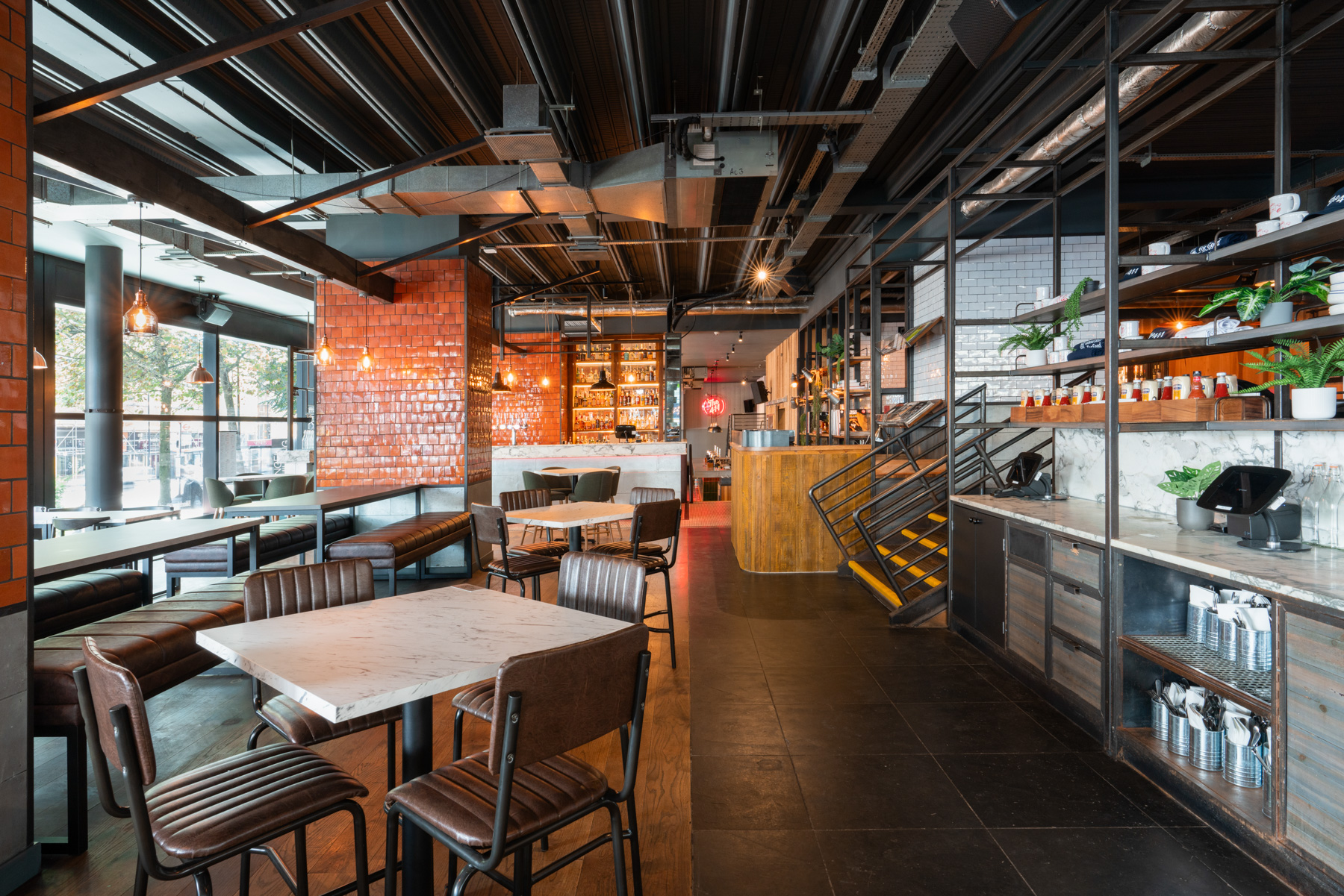 Industrial venue, brick, networking event, cocktail reception