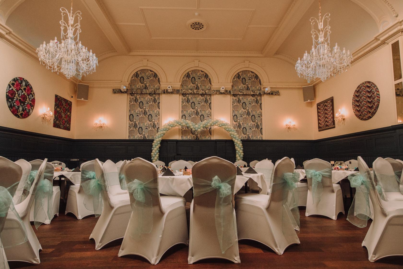 Elegant banquet hall in The Counting House, perfect for weddings and formal events.
