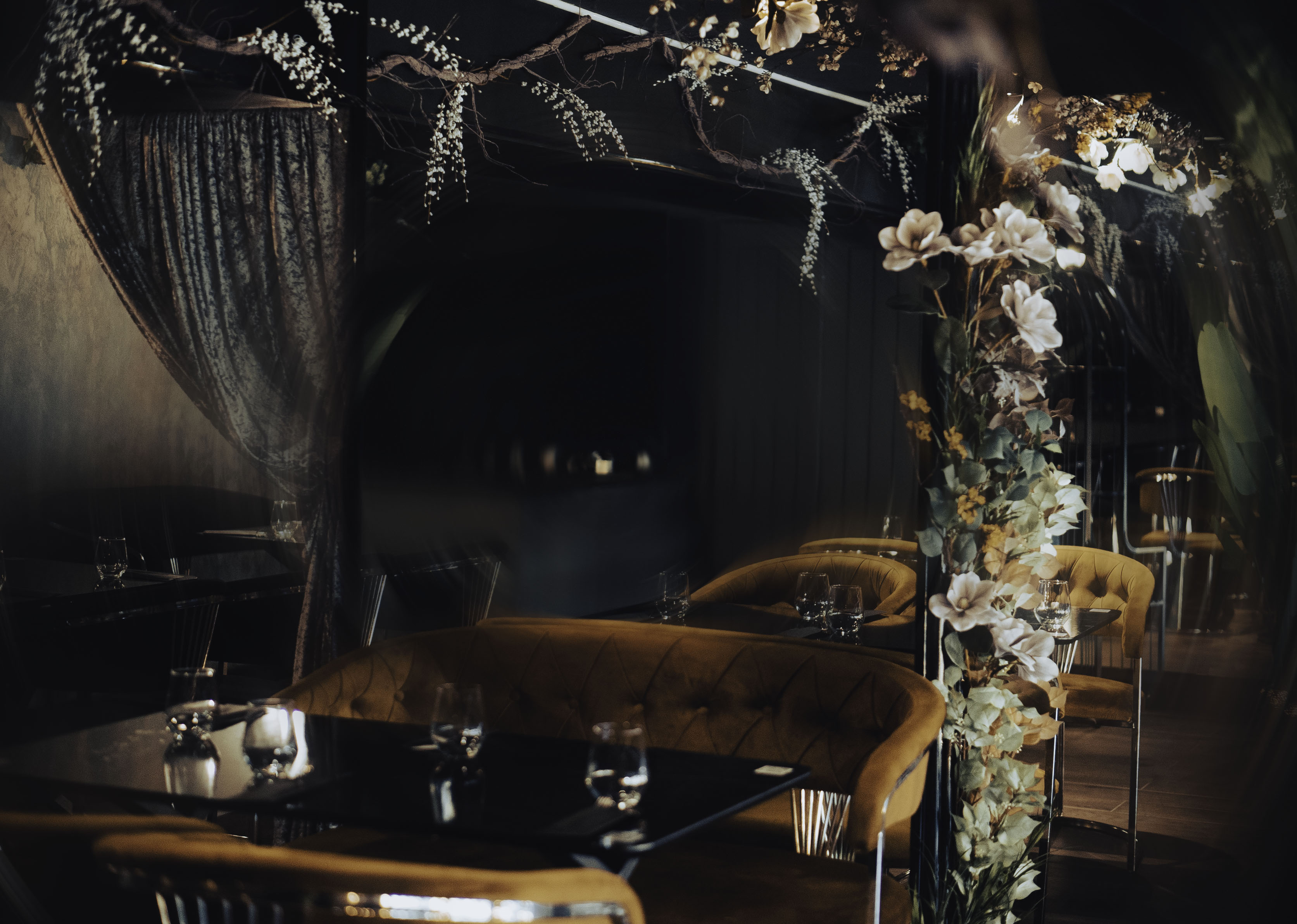 Elegant dining space at Kaboom Lounge, perfect for intimate gatherings and upscale events.