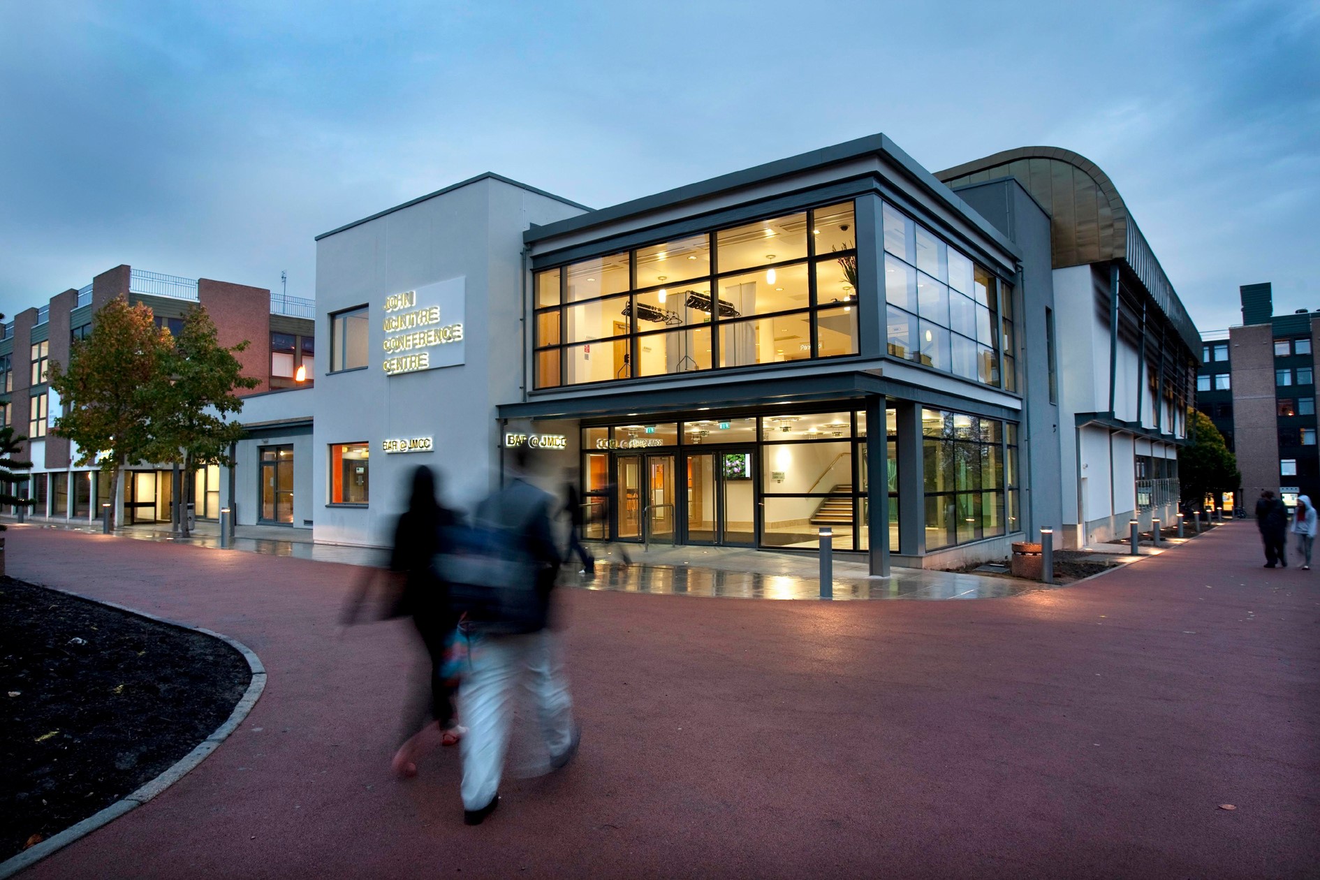 Outdoor terrace at John McIntyre Conference Centre, modern venue for corporate and social events.