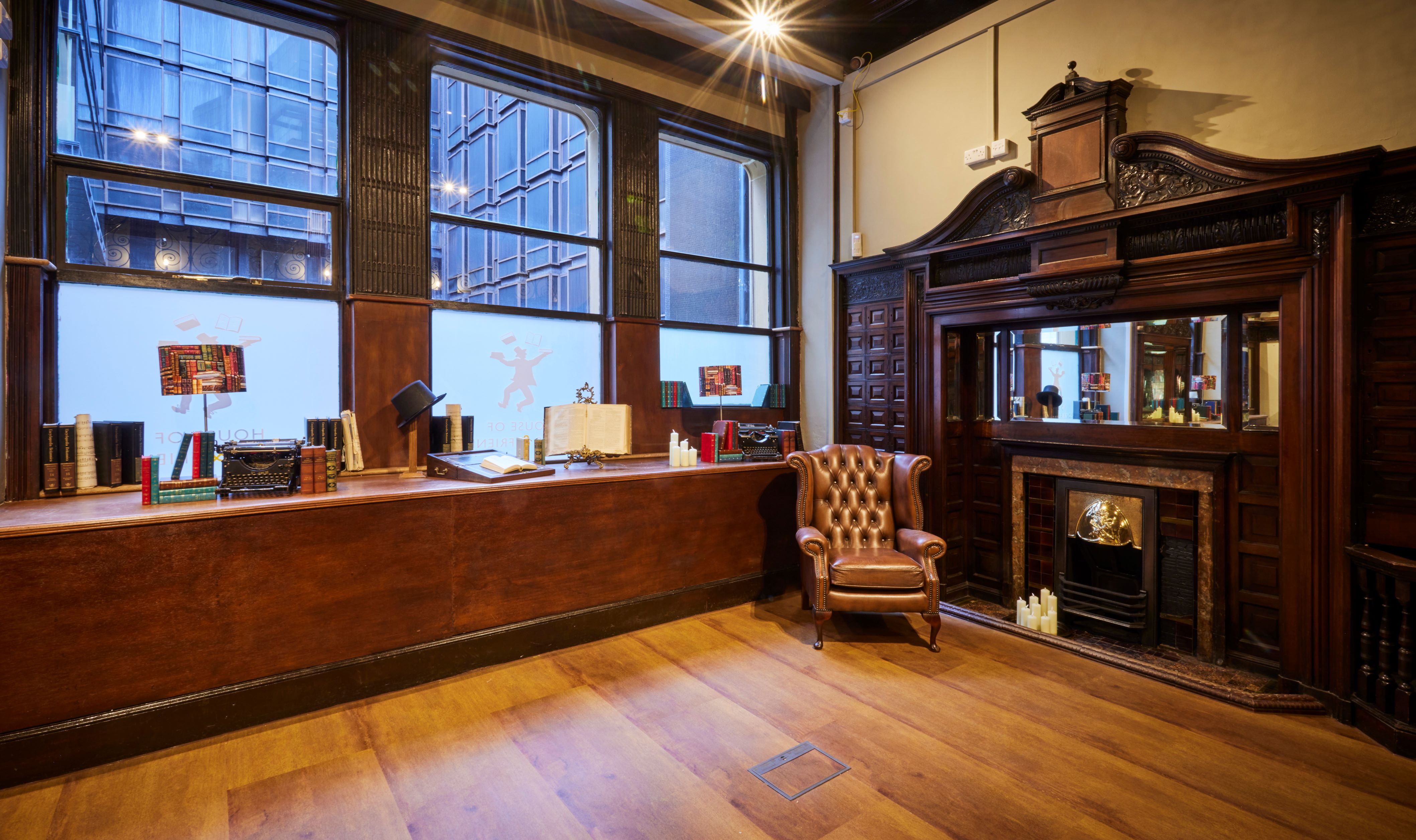 Gladstone Room: stylish wooden event space with natural light for meetings and gatherings.