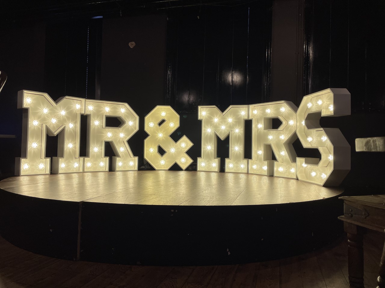 "Elegant MR & MRS sign at The Fitzgerald Manchester for a wedding backdrop."