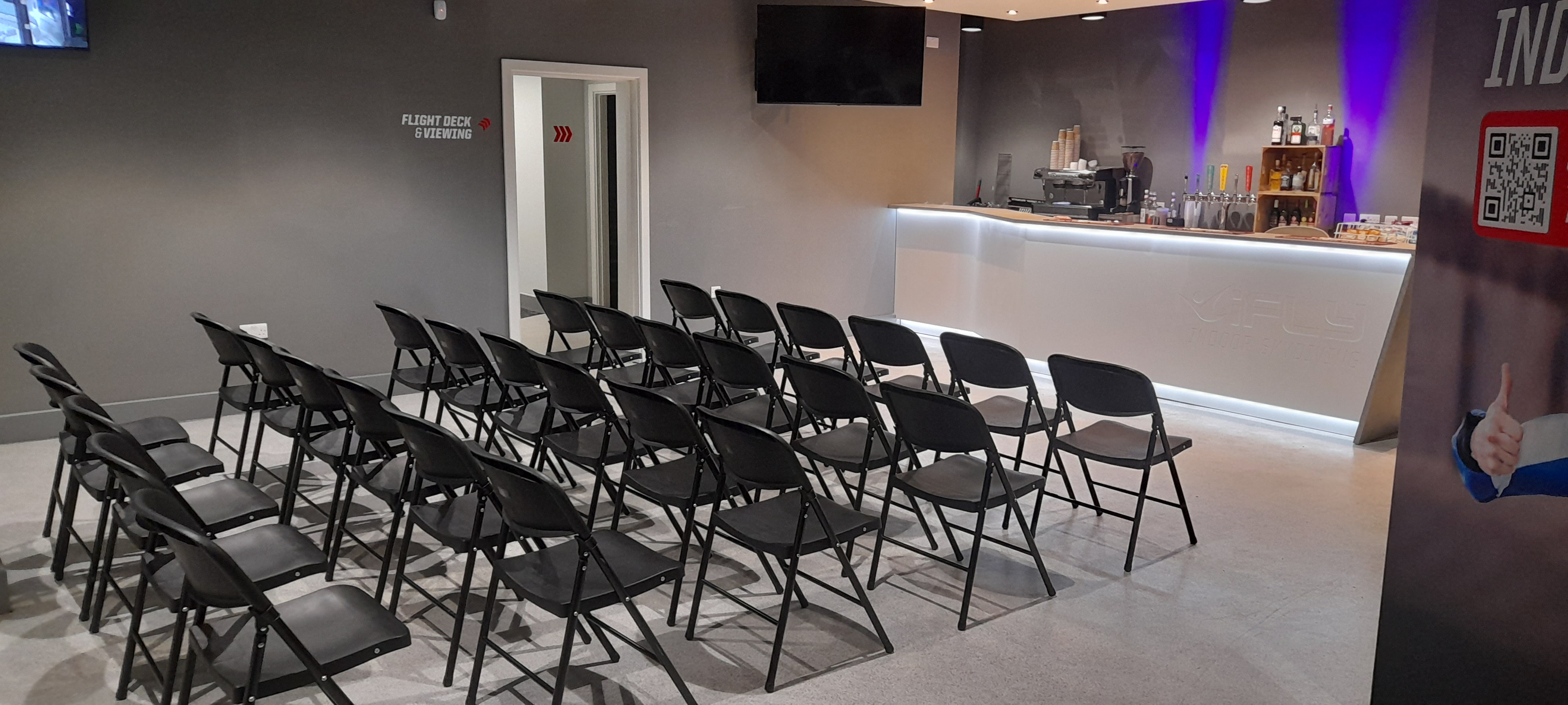iFLY Indoor Skydiving bar area, sleek design for events and networking at The O2.