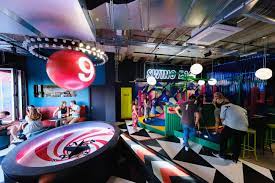 Vibrant Birdies Crazy Golf event space with colorful decor for networking and team-building.