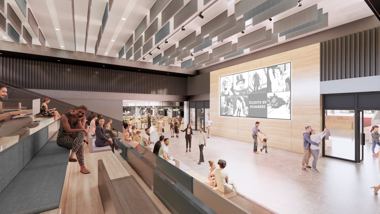 Modern auditorium with tiered seating for versatile events and presentations.