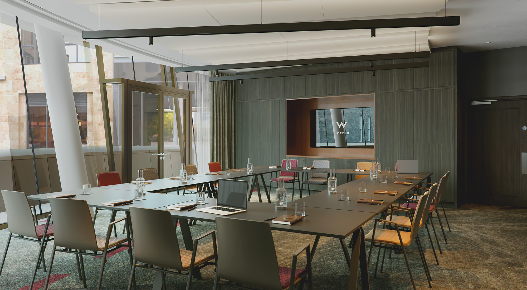 Modern meeting room in W Edinburgh with ergonomic chairs for productive collaboration.