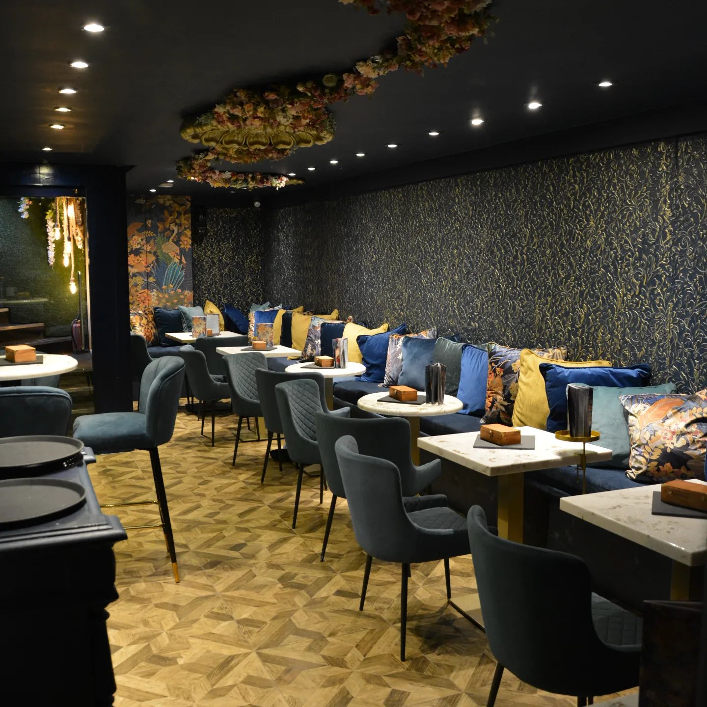 Stylish event space with plush seating, ideal for networking and private dinners.