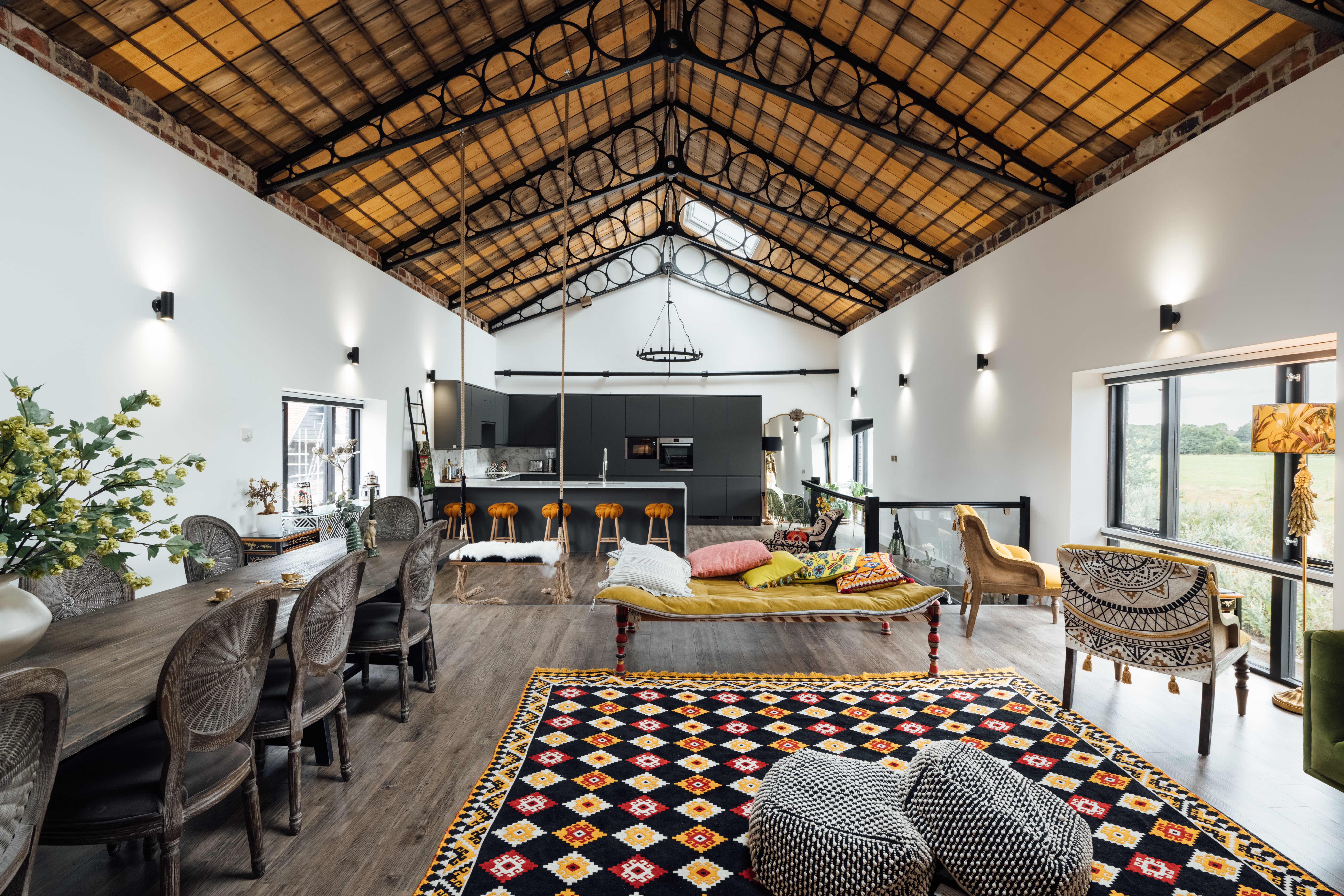 Luxury Bunkers Barn venue with rustic beams for meetings and events.