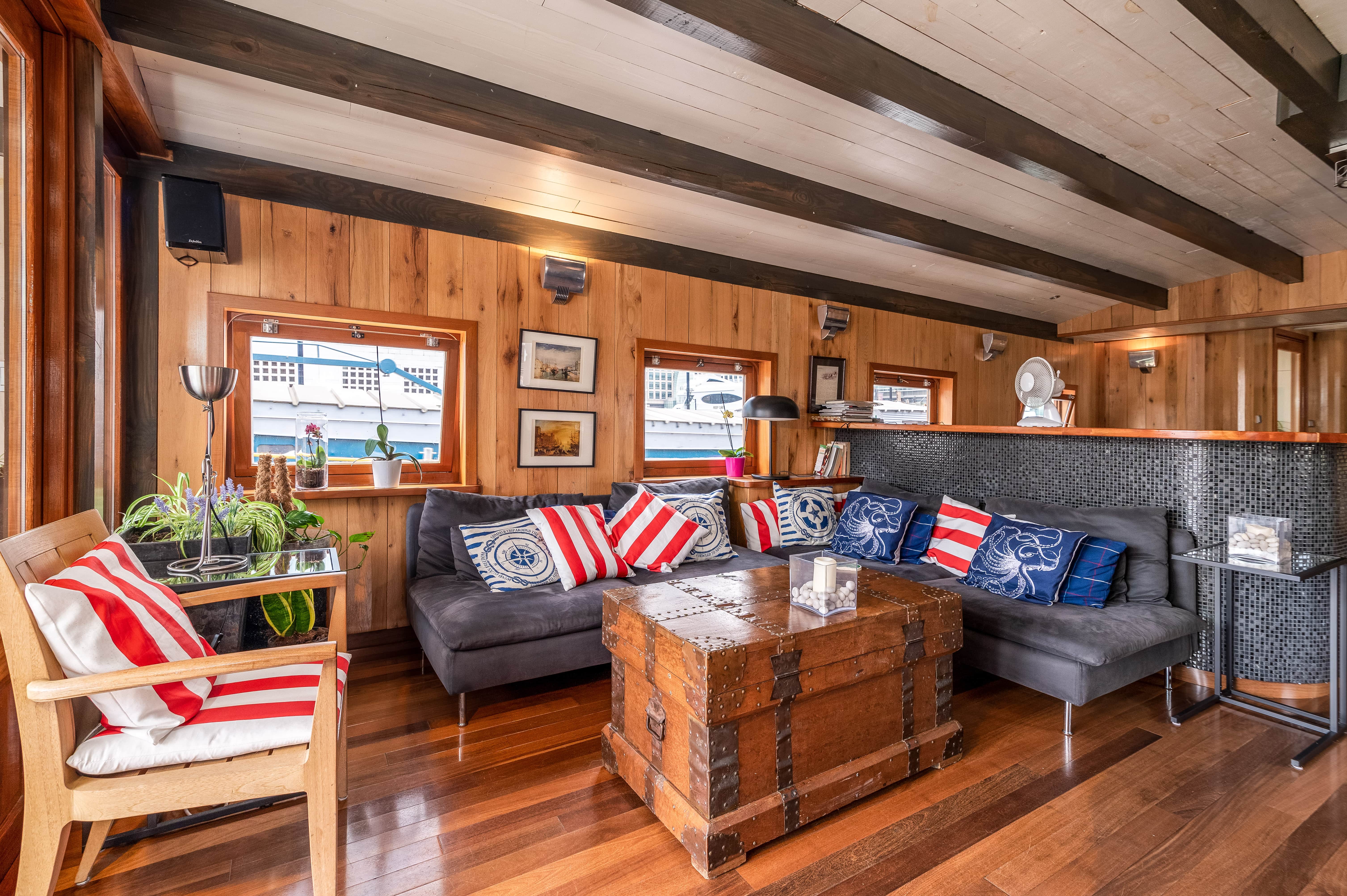 Cozy indoor space with wooden accents for networking events and meetings.