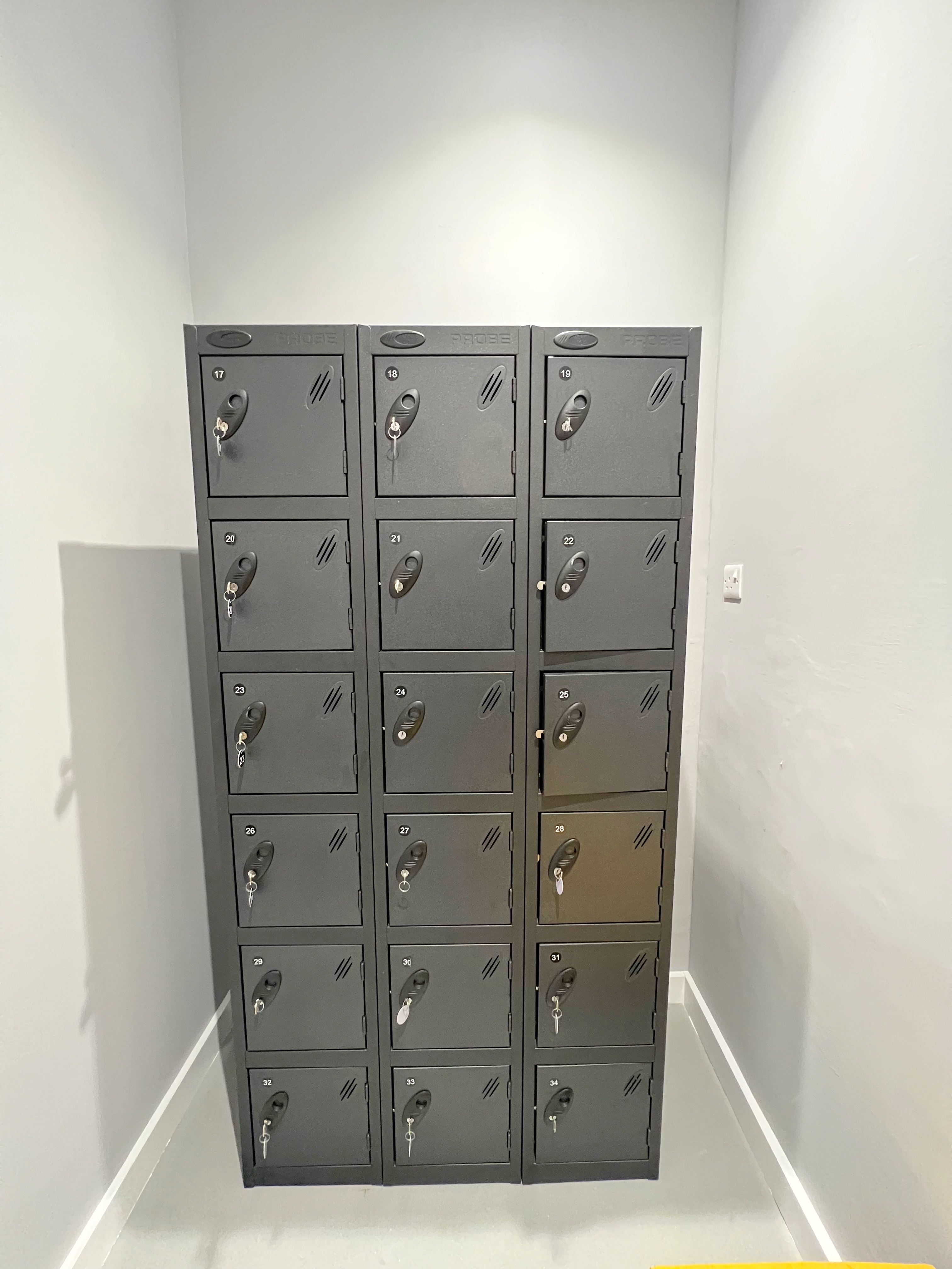 Metal lockers in Studio 2 at ARC STUDIOS for secure event storage and convenience.