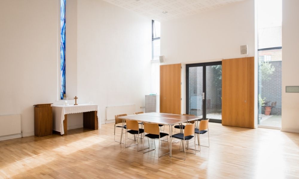 Versatile meeting space in St John's Church Waterloo, ideal for workshops and gatherings.