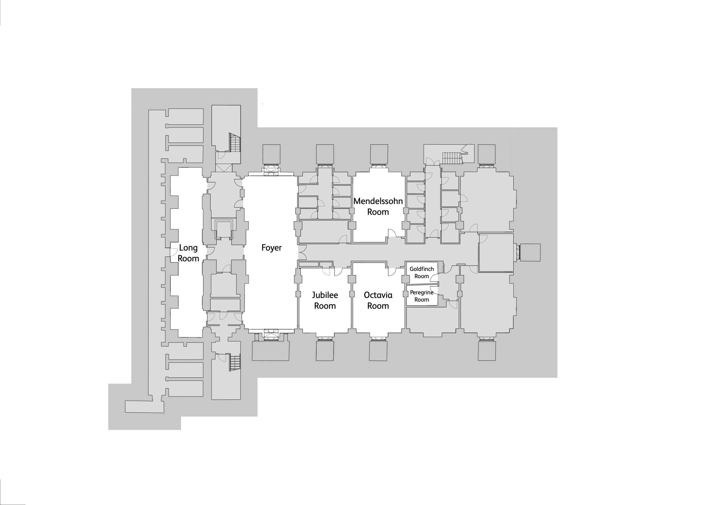 Floor plan of The Old Crypt, St John's Church - flexible conference space for events.