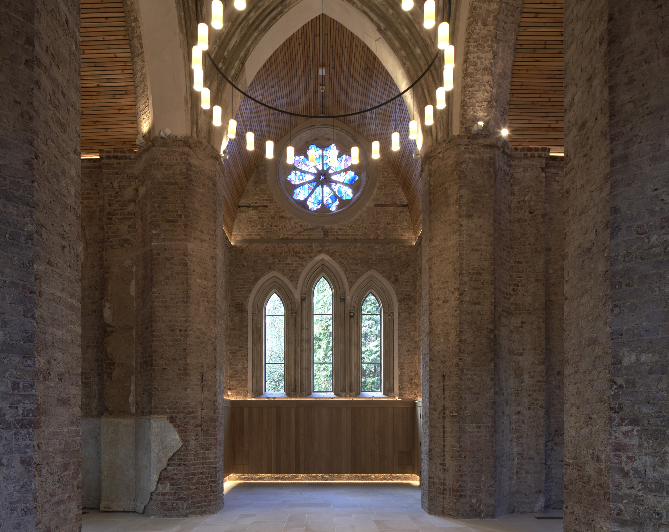 Abney Park Chapel venue with vaulted ceilings and stained glass for events and weddings.