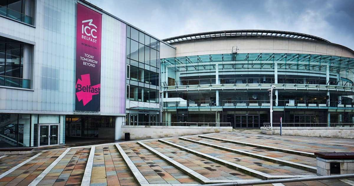 ICC Belfast exterior with sleek architecture, ideal for conferences and events.