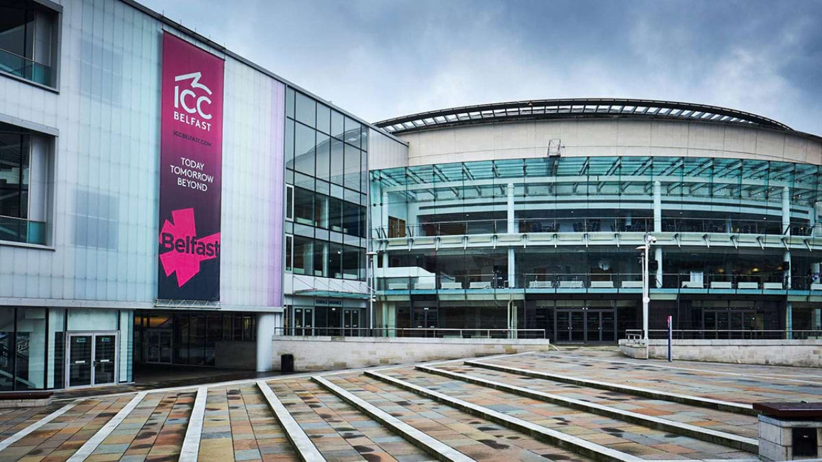 ICC Belfast venue with sleek architecture, ideal for conferences and events.