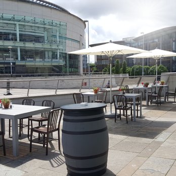 Outdoor event space at Tedfords Kitchen, ICC Belfast, ideal for networking and receptions.