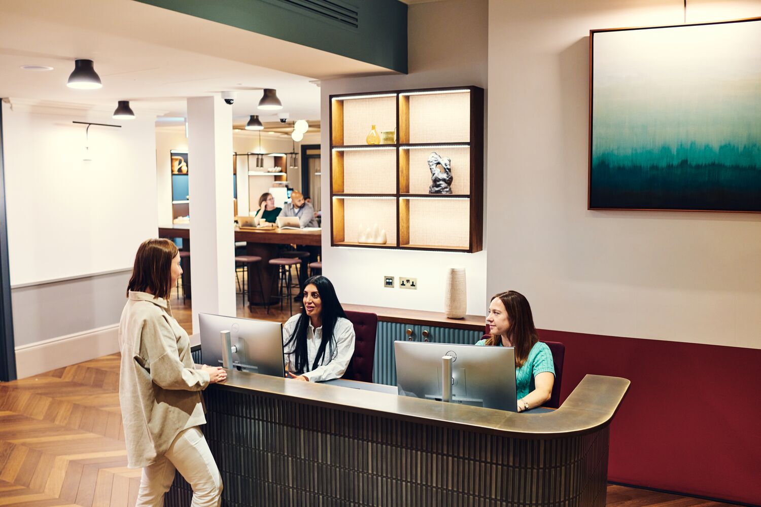 Welcoming reception area at Salisbury House for events and meetings, featuring friendly staff.