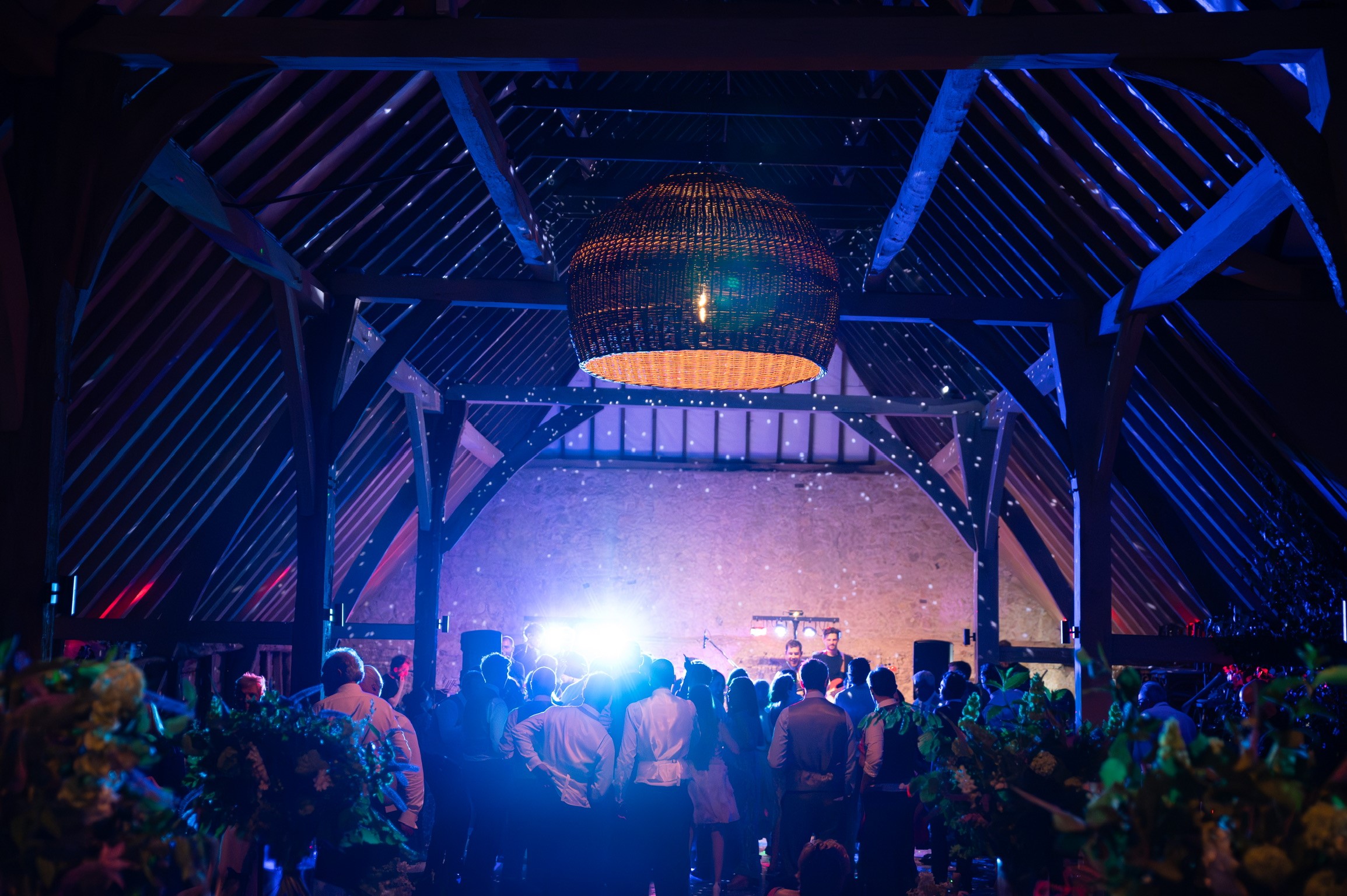 Ruffynes Barn event space with wooden beams, ideal for weddings and celebrations.