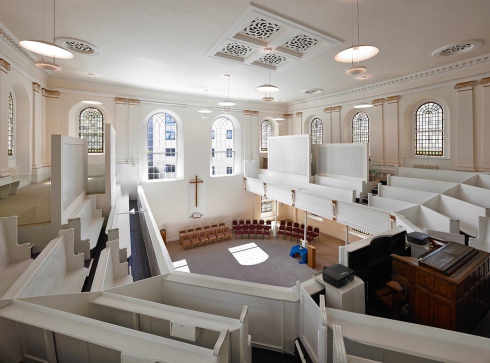 Great Hall in Nicolson Square, Edinburgh: spacious venue with tiered seating for events.