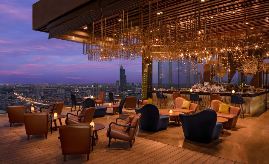 Rooftop bar at The Opera with skyline view, ideal for upscale events and meetings.
